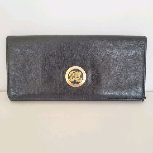 Perry Ellis Bifold Leather Black Wallet Long Slim Envelope Logo Card Check Holde - Picture 1 of 11